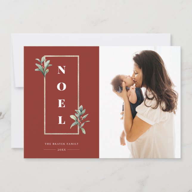 Cartes Pour Fêtes Annuelles Photo moderne NOEL Gold Winter Berry Fragmentation (Devant)