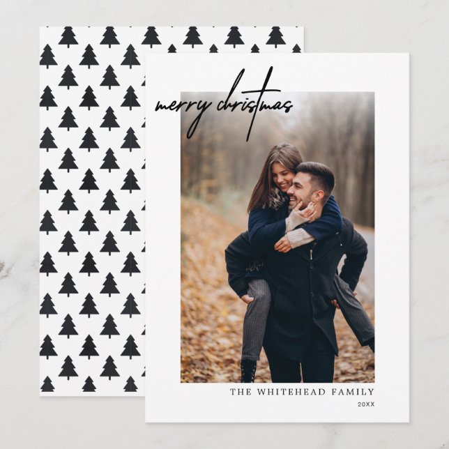 Cartes Pour Fêtes Annuelles Photo moderne Noir Joyeux Noël Blanc (Devant / Derrière)