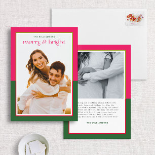 Cartes Pour Fêtes Annuelles Photo moderne Preppy rose & vert Merry & Bright