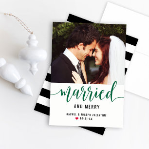 Cartes Pour Fêtes Annuelles Photo moderne verte mariée et joyeuse Mariage