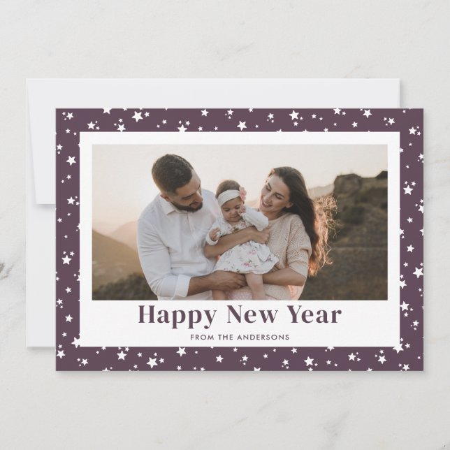 Cartes Pour Fêtes Annuelles Photo moderne violet étoiles photo Bonne année Car (Devant)