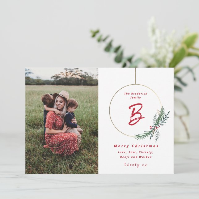 Cartes Pour Fêtes Annuelles Photo Monogramme moderne Noël (Debout devant)