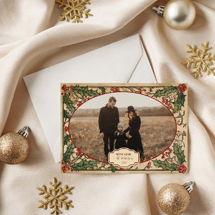 Cartes Pour Fêtes Annuelles Photo Noël Antique Baie de Houx