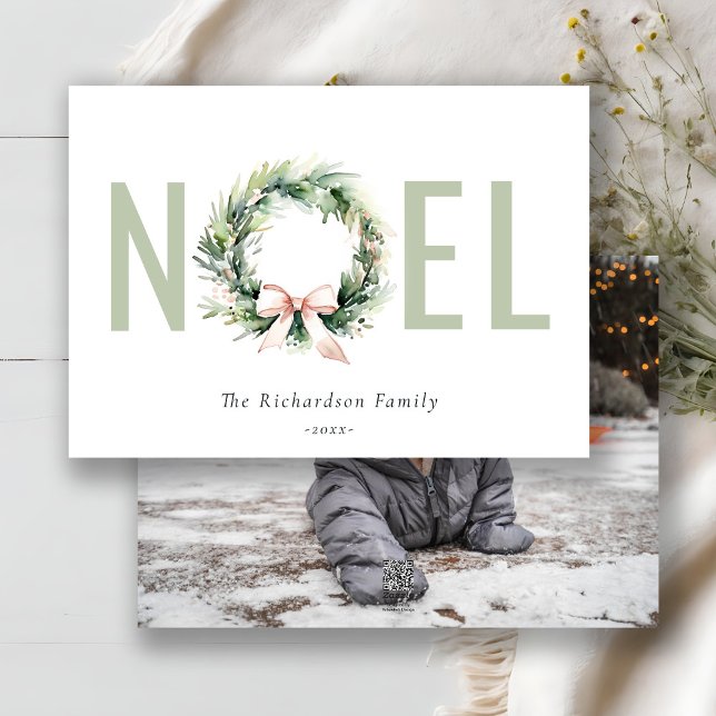 Cartes Pour Fêtes Annuelles Photo Noel Blush Green Christmas (Créateur téléchargé)