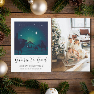 Cartes Pour Fêtes Annuelles Photo Noël Crèche Scène Gloire à Dieu
