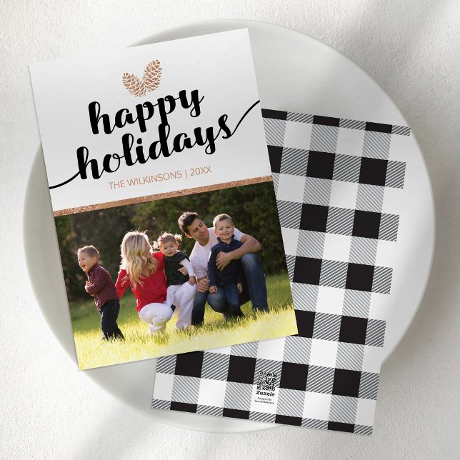 Cartes Pour Fêtes Annuelles Photo Noël Pine Cones | Blanc noir (Créateur téléchargé)