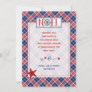 Cartes Pour Fêtes Annuelles Photo NOEL #Vents Faux Nautiques Rouge & Bleu #Pla