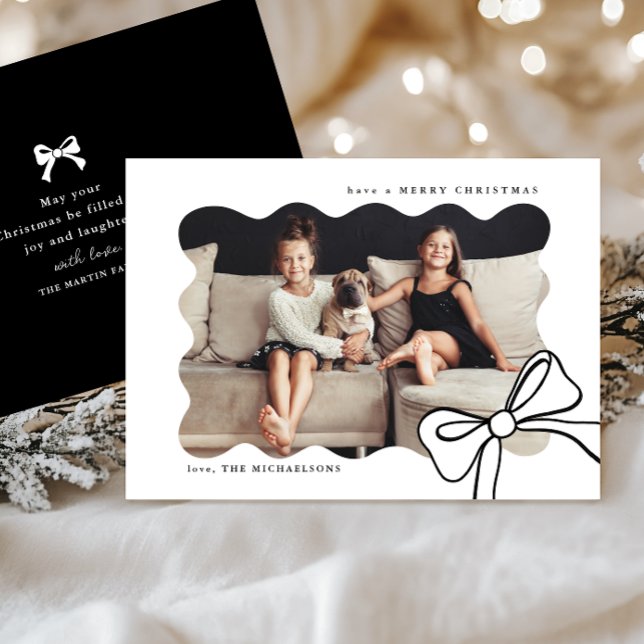 Cartes Pour Fêtes Annuelles Photo Noir et blanc Noël Simple Bow (Créateur téléchargé)