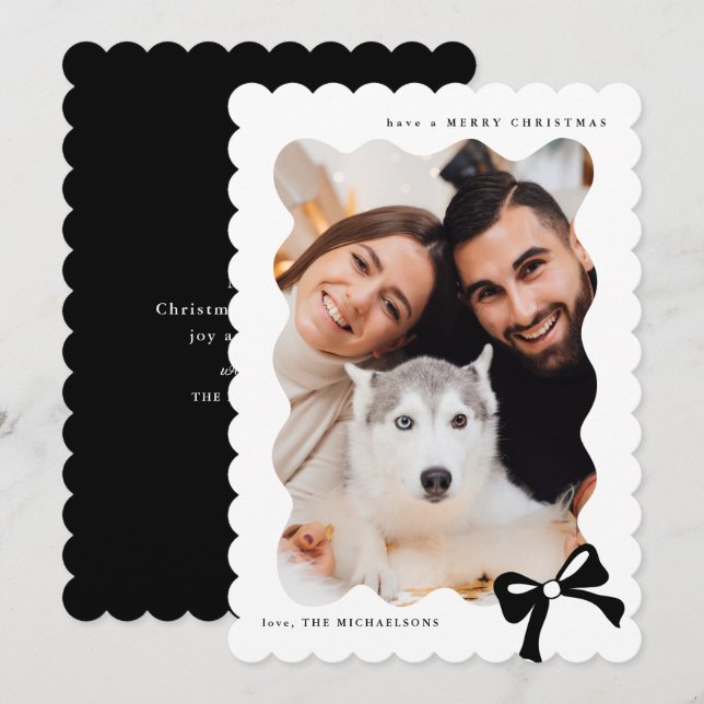 Cartes Pour Fêtes Annuelles Photo Noir et blanc Noël Simple Bow (Devant / Derrière)