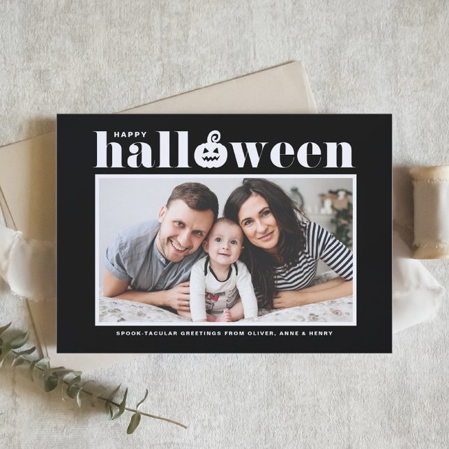 Cartes Pour Fêtes Annuelles Photo noire Jack-o-lanterne Halloween joyeuse (Créateur téléchargé)