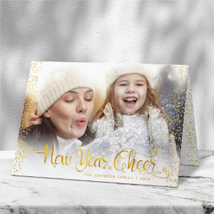 Cartes Pour Fêtes Annuelles Photo Nouvel An Jouer au script moderne Gold Snowf