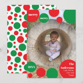 Cartes Pour Fêtes Annuelles Photo numérique moderne rouge et vert Polka