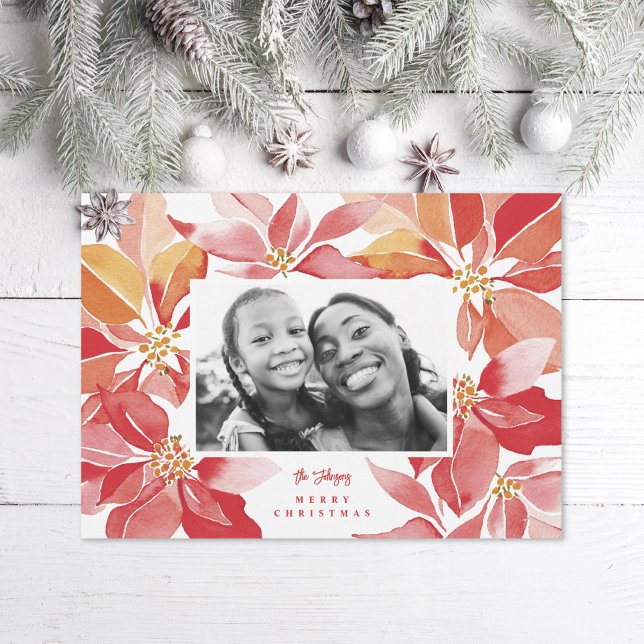 Cartes Pour Fêtes Annuelles Photo originale de l'aquarelle Poinsettia (Créateur téléchargé)