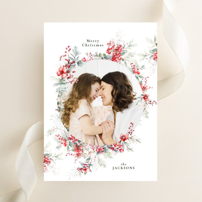 Cartes Pour Fêtes Annuelles photo ovale botanique de noël élégant (Créateur téléchargé)