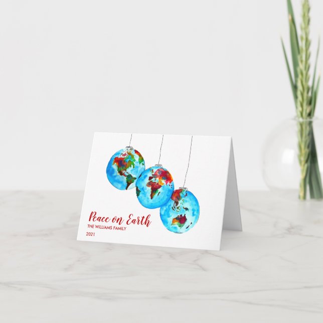 Cartes Pour Fêtes Annuelles Photo Paix sur Terre Planète Aquarelle Noël (Devant)