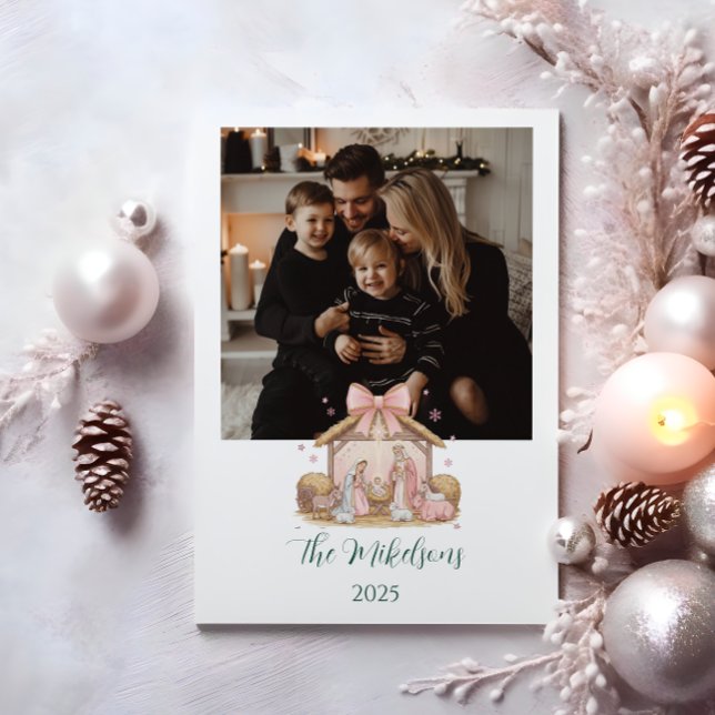Cartes Pour Fêtes Annuelles Photo Pastel Nativity Christmas (Créateur téléchargé)