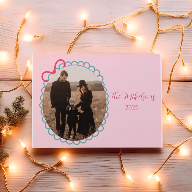 Cartes Pour Fêtes Annuelles Photo Pastel Scalloped Frame Christmas (Créateur téléchargé)