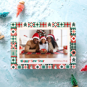 Cartes Pour Fêtes Annuelles Photo Patchwork Nouvel An Rouge et Vert