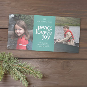 Cartes Pour Fêtes Annuelles Photo Peace Love & Joy - Pastel Turquoise Aqua