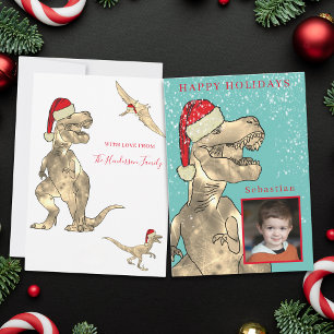 Cartes Pour Fêtes Annuelles Photo personnalisé de dinosaure de Noël