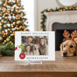 Cartes Pour Fêtes Annuelles Photo personnalisé du Grinch tenant un ornement
