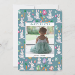 Cartes Pour Fêtes Annuelles Photo personnalisée Cute Bleu lapin de Pâques lapi