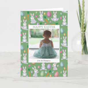 Cartes Pour Fêtes Annuelles Photo personnalisée Cute Green Lapin de Pâques lap