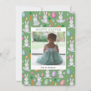 Cartes Pour Fêtes Annuelles Photo personnalisée Cute Green Lapin de Pâques lap