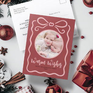 Cartes Pour Fêtes Annuelles Photo personnalisée Cute main tirée rose ruban rou