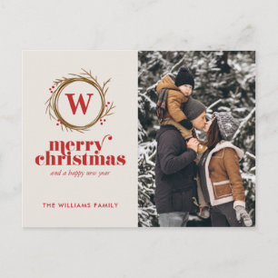 Cartes Pour Fêtes Annuelles Photo personnalisée de la couronne de Noël moderne