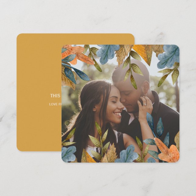 Cartes Pour Fêtes Annuelles Photo personnalisée de Noël bleu orange Feuille (Devant / Derrière)