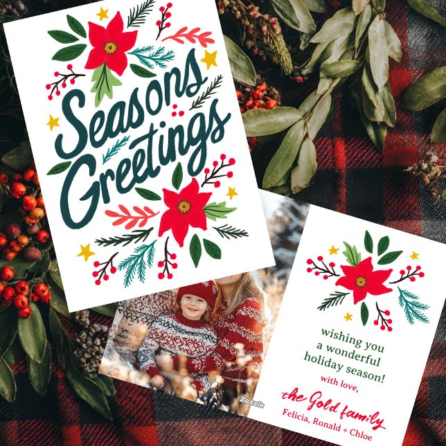 Cartes Pour Fêtes Annuelles PHOTO PERSONNALISÉE DE Noël Joyeuses Fêtes (SEASONS GREETINGS Christmas CUSTOM PHOTO hand Drawn Cute Modern Holiday Card
)