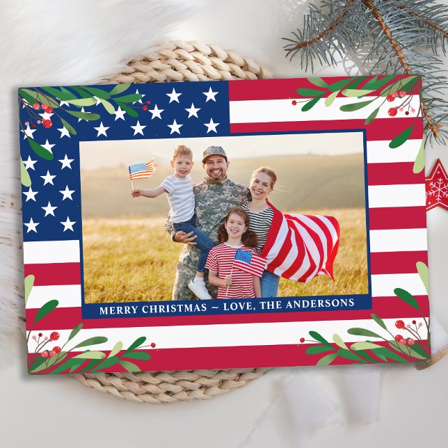 Cartes Pour Fêtes Annuelles Photo personnalisée de Noël Patriotique drapeau am (Créateur téléchargé)