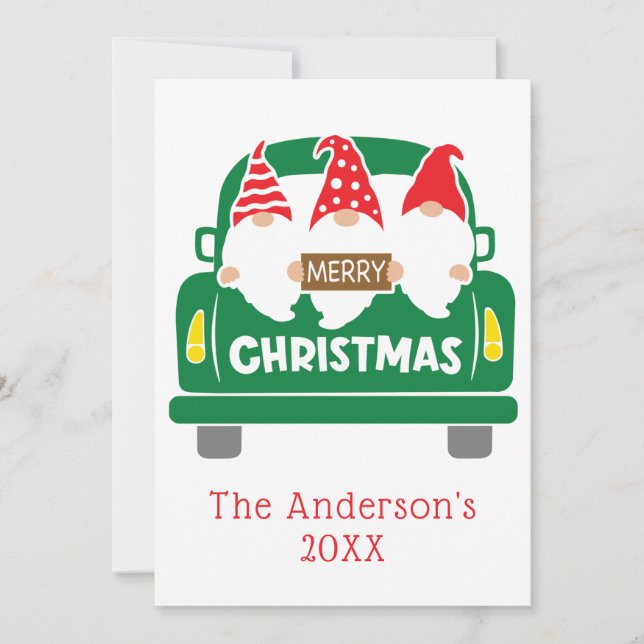 Cartes Pour Fêtes Annuelles Photo personnalisée Gnomes de Noël en Camion (Devant)