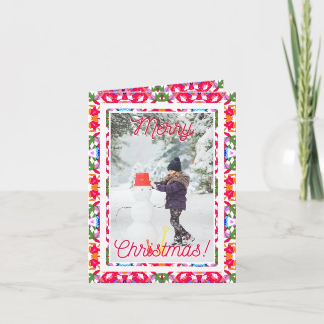Cartes Pour Fêtes Annuelles Photo personnalisée Jolly Red Happy Green Joyeux N (Devant)