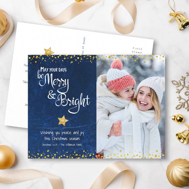 Cartes Pour Fêtes Annuelles Photo personnalisée Joyeux script brillant Gold St (Créateur téléchargé)