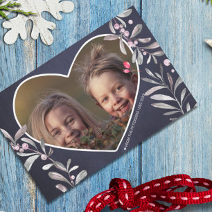 Cartes Pour Fêtes Annuelles Photo personnalisée, mignon coeur rustique Noël