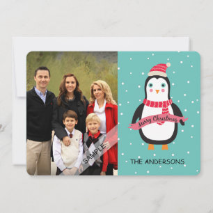 Cartes Pour Fêtes Annuelles Photo personnalisée par pingouin mignon de Joyeux