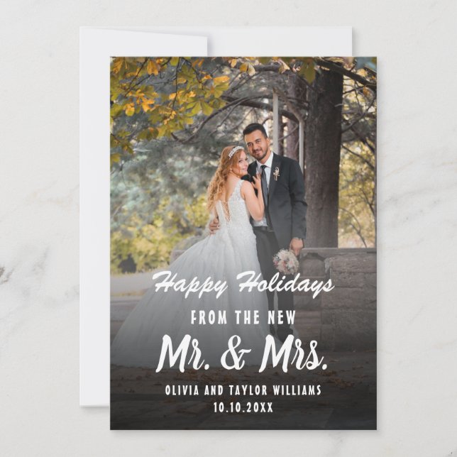 Cartes Pour Fêtes Annuelles Photo Personnalisée Récemment Mariée M. Et Mme Pre (Devant)