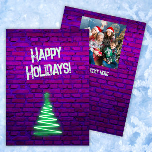 Cartes Pour Fêtes Annuelles Photo personnalisée Retro 80s Neon Christmas Tree