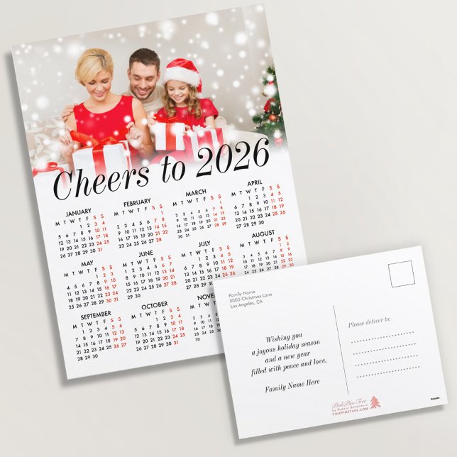 Cartes Pour Fêtes Annuelles Photo personnalisée Simple Calendrier moderne 2026 (Créateur téléchargé)