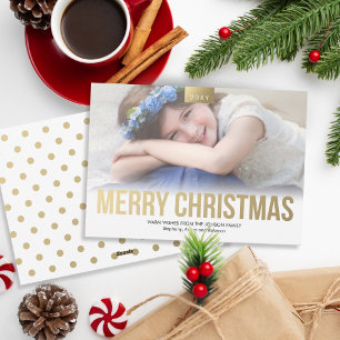 Cartes Pour Fêtes Annuelles Photo personnalisée Stylish Gold Bold Joyeux Noël