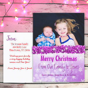Cartes Pour Fêtes Annuelles Photo personnalisée Sucre de canne violet Noël