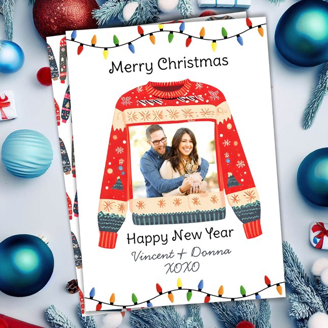 Cartes Pour Fêtes Annuelles Photo personnalisée Sweat de Noël moche (Créateur téléchargé)