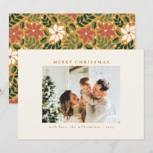 Cartes Pour Fêtes Annuelles Photo personnalisée Vert Rouge Jaune Floral Noël