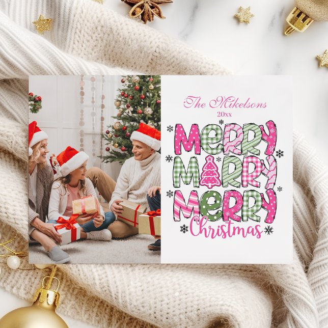 Cartes Pour Fêtes Annuelles Photo Pink Green Merry Christmas Holiday (Créateur téléchargé)