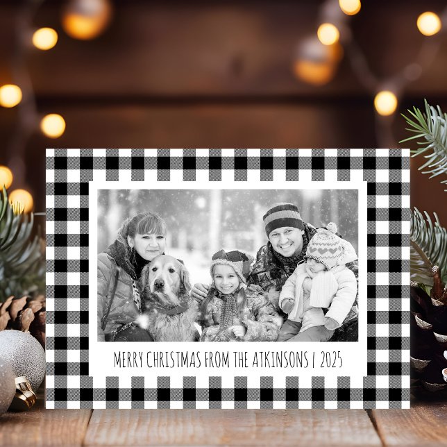 Cartes Pour Fêtes Annuelles Photo Plaid Buffalo noir et blanc Noël (Créateur téléchargé)