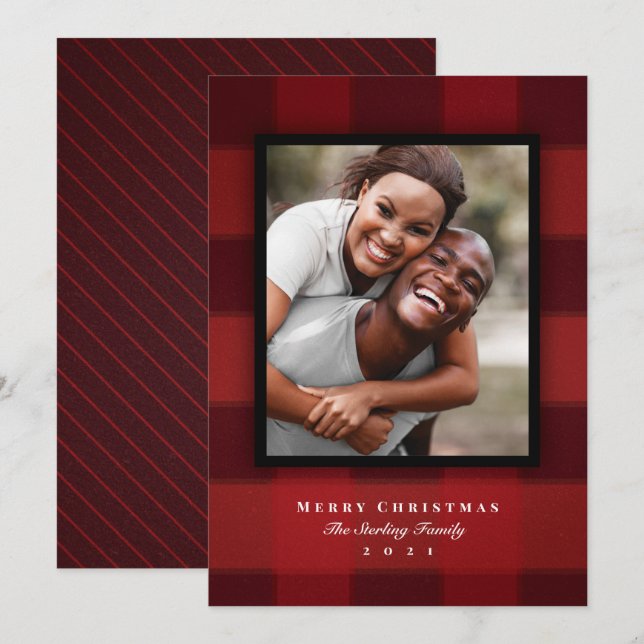 Cartes Pour Fêtes Annuelles Photo Plaid Classique Red Buffalo (Devant / Derrière)
