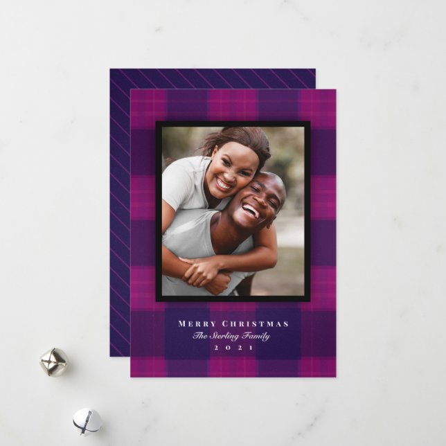 Cartes Pour Fêtes Annuelles Photo Plaid Pourpre Classique (Devant/Arrière en situation)