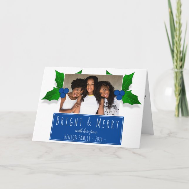 Cartes Pour Fêtes Annuelles Photo Plante moderne Blue Holly Berry Photo (Devant)